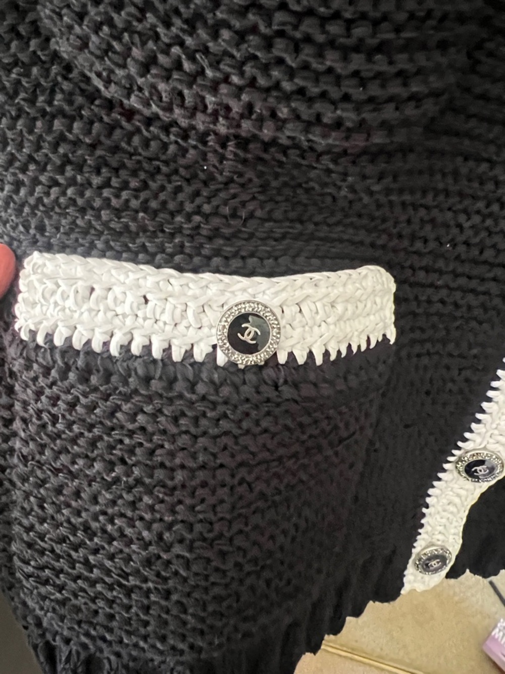 Black Knit Cardigan with White Trim - Classic Contrast Jacket - Picture 5 of 11